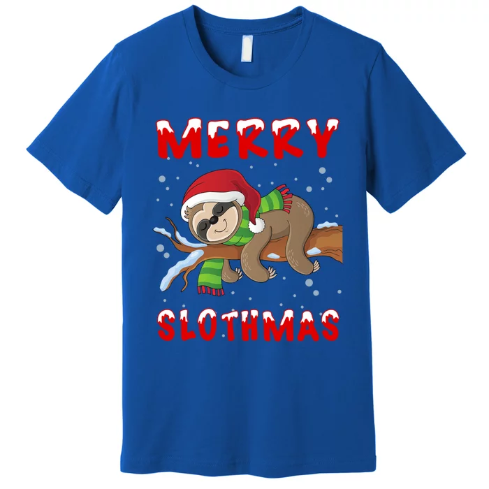 Merry Slothmas Funny Tree Santa Sloth Animal Lover Christmas Gift Premium T-Shirt