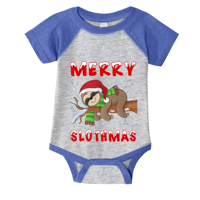 Merry Slothmas Funny Tree Santa Sloth Animal Lover Christmas Gift Infant Baby Jersey Bodysuit