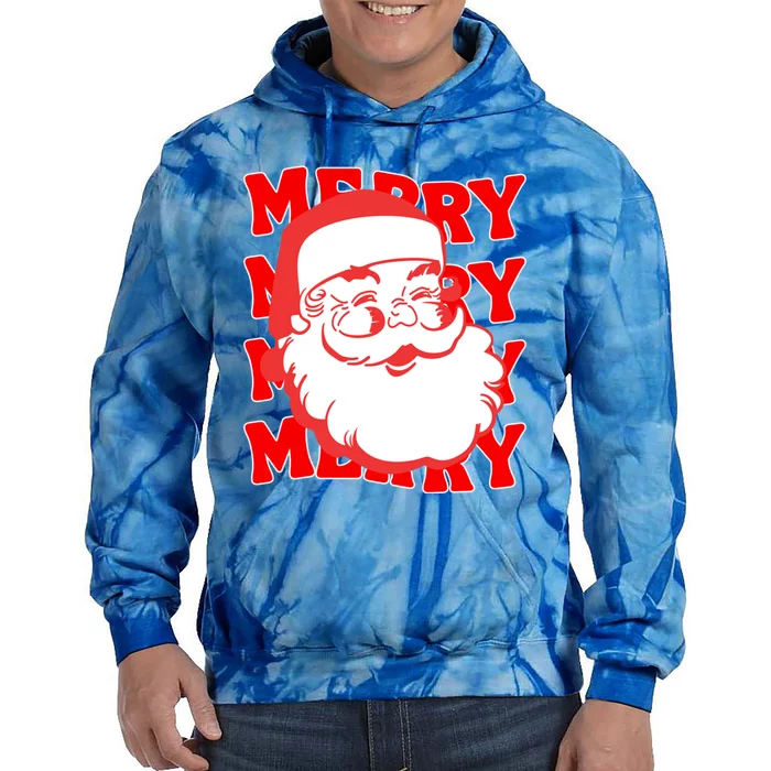 Merry Santa Face Retro Groovy Christmas Gift Tie Dye Hoodie