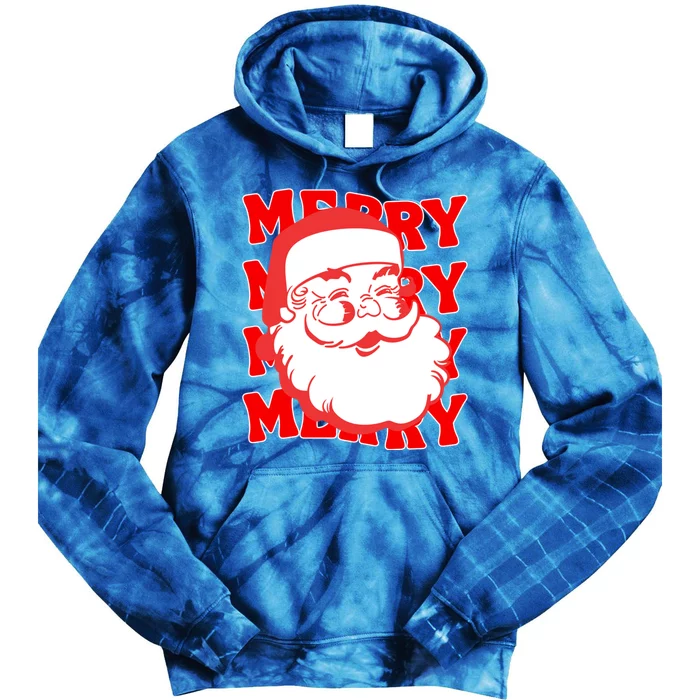 Merry Santa Face Retro Groovy Christmas Gift Tie Dye Hoodie