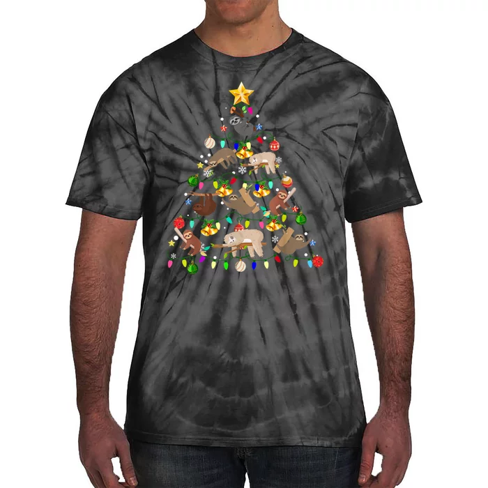 Merry Slothmas Funny Sloth Christmas Tree Tie-Dye T-Shirt