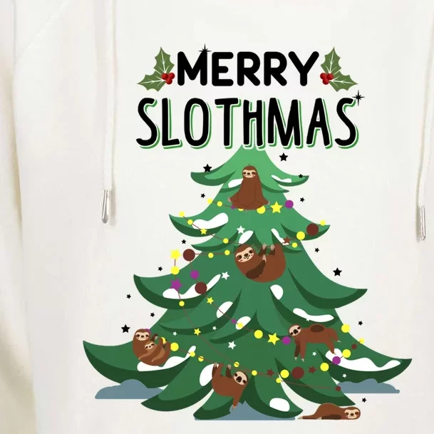 Merry Slothmas Funny Ugly Christmas Gift Womens Funnel Neck Pullover Hood