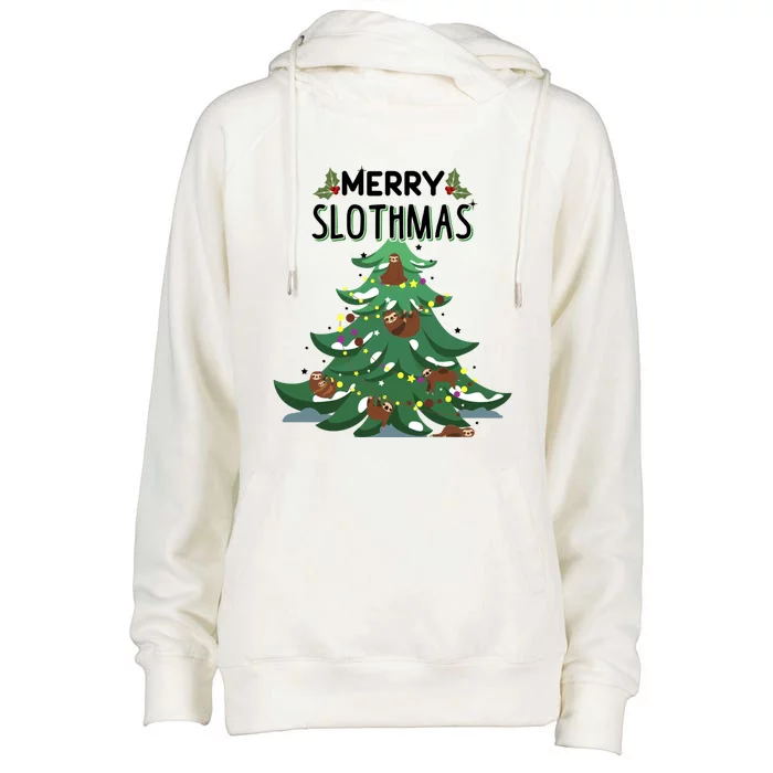 Merry Slothmas Funny Ugly Christmas Gift Womens Funnel Neck Pullover Hood