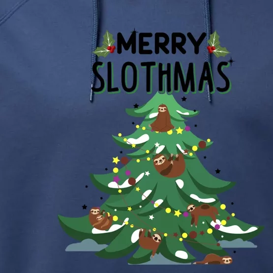 Merry Slothmas Funny Ugly Christmas Gift Performance Fleece Hoodie