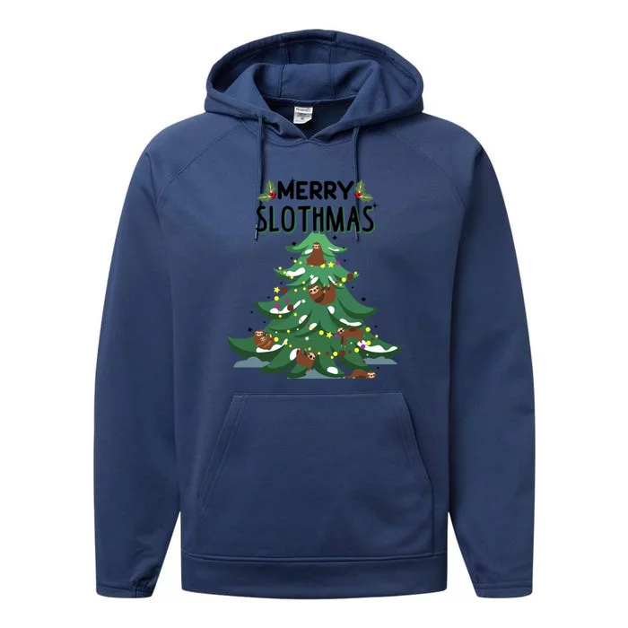 Merry Slothmas Funny Ugly Christmas Gift Performance Fleece Hoodie