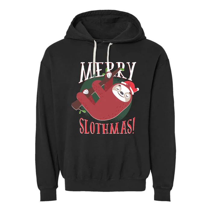 Merry Slothmas Funny Cute Sloth Father Christmas Great Gift Garment-Dyed Fleece Hoodie