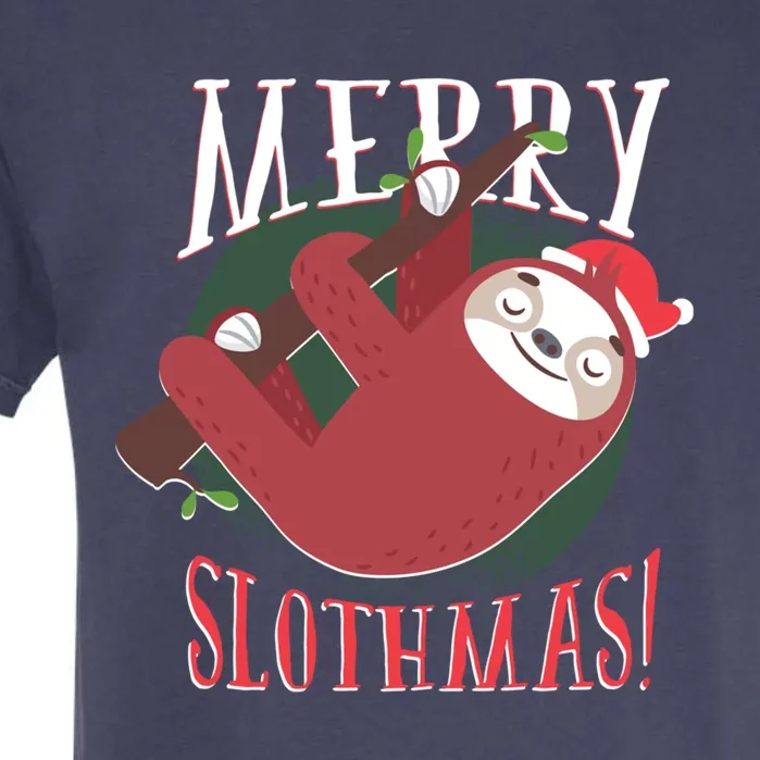 Merry Slothmas Funny Cute Sloth Father Christmas Great Gift Garment-Dyed Heavyweight T-Shirt