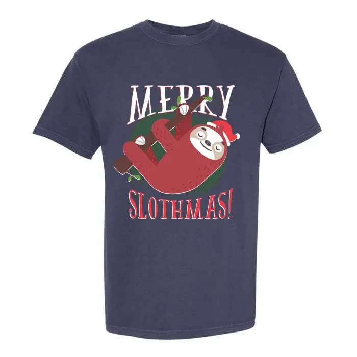 Merry Slothmas Funny Cute Sloth Father Christmas Great Gift Garment-Dyed Heavyweight T-Shirt