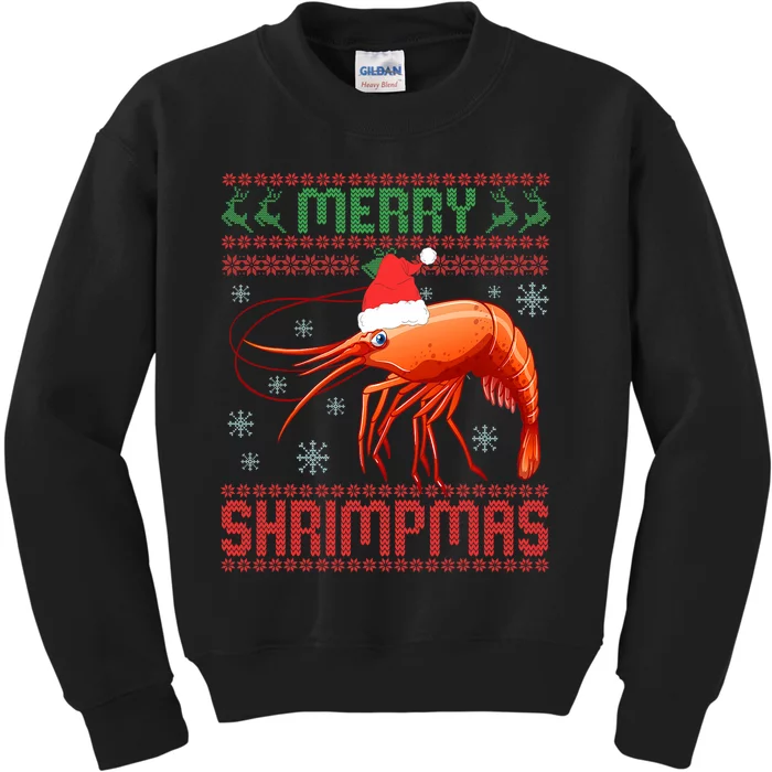 Merry Shrimpmas Funny Shrimp Ugly Christmas Sweater Seafish Kids Sweatshirt