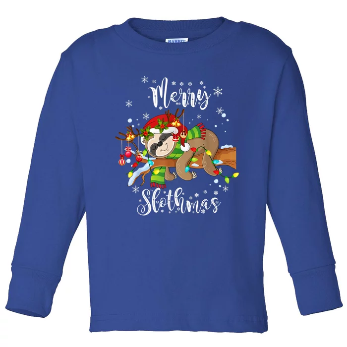 Merry Slothmas Funny Xmas Christmas Pajamas For Sloth Lovers Gift Toddler Long Sleeve Shirt