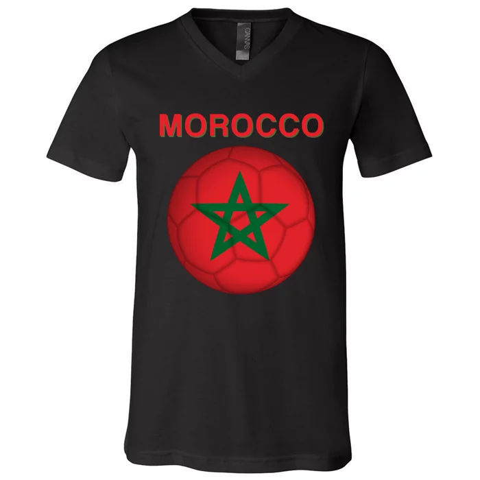 Morocco Soccer Football Moroccan Flag Gift V-Neck T-Shirt