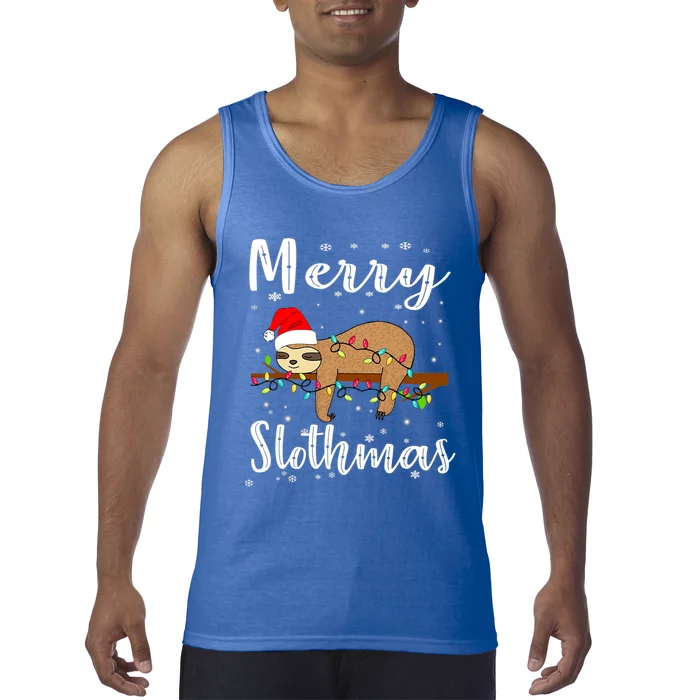 Merry Slothmas Funny Christmas Lights Pajama For Sloth Lover Gift Tank Top