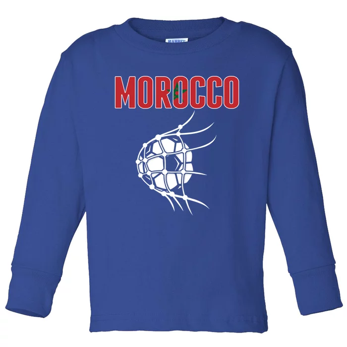 Morocco Soccer Fans Jersey Great Gift Moroccan Flag Football In Net Great Gift Toddler Long Sleeve Shirt