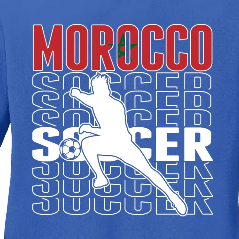 Morocco Soccer Fans Jersey Cool Gift Moroccan Flag Football Lovers Meaningful Gi Ladies Long Sleeve Shirt