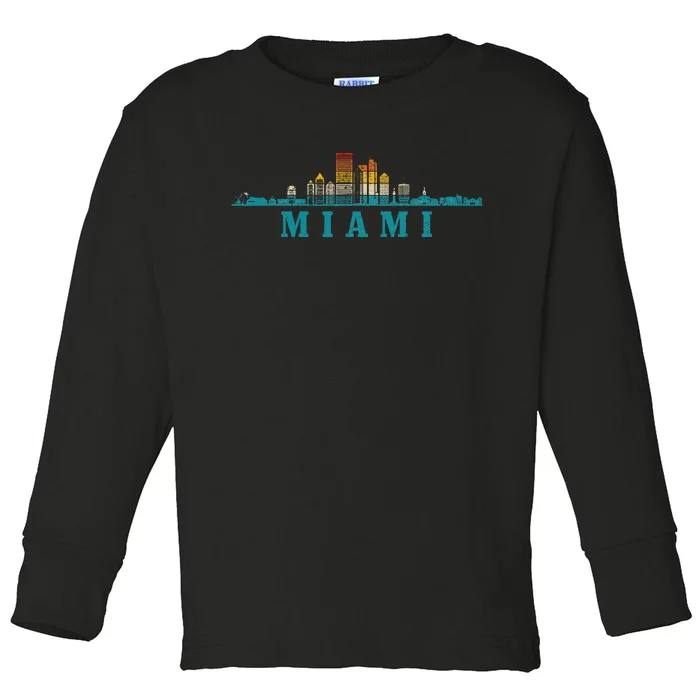 Miami Skyline Florida Fl Vintage Pride Retro Toddler Long Sleeve Shirt