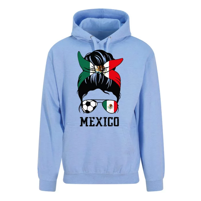 Mexican Soccer Girl Mom Messy Bun Mexico Flag Football Fan Unisex Surf Hoodie