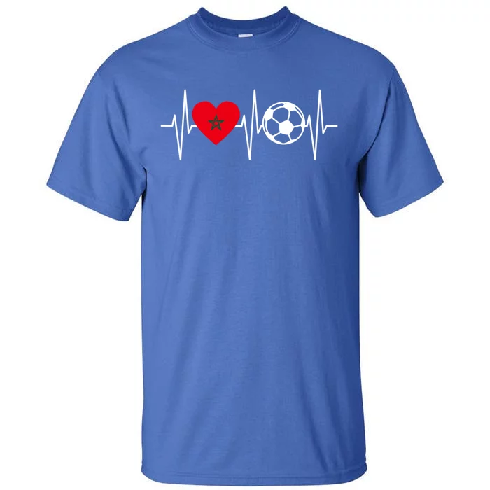 Morocco Soccer Gift Funny Soccer Heartbeat Moroccan Gift Tall T-Shirt