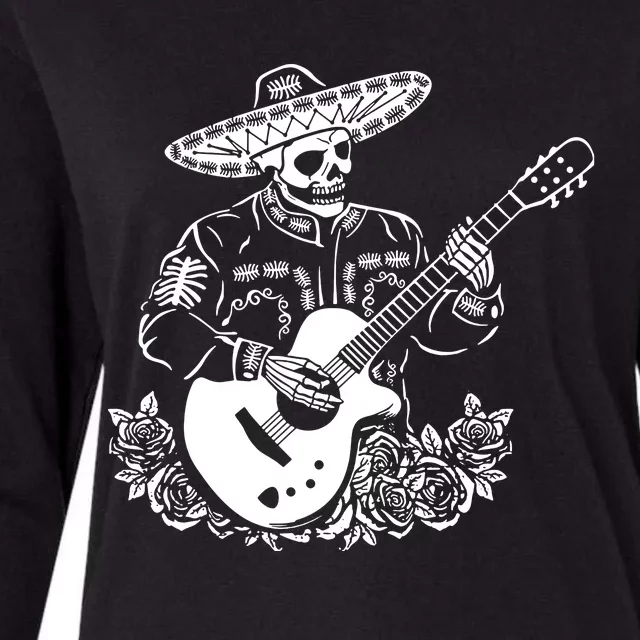 Mariachi Skeleton Guitar Racerback Womens Cotton Relaxed Long Sleeve T-Shirt