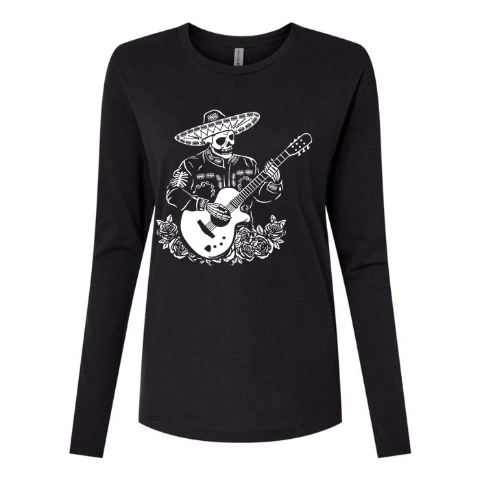 Mariachi Skeleton Guitar Racerback Womens Cotton Relaxed Long Sleeve T-Shirt