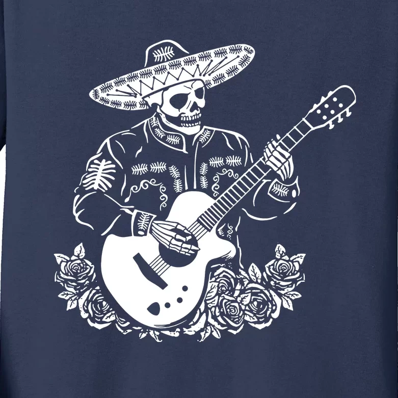 Mariachi Skeleton Guitar Racerback Kids Long Sleeve Shirt