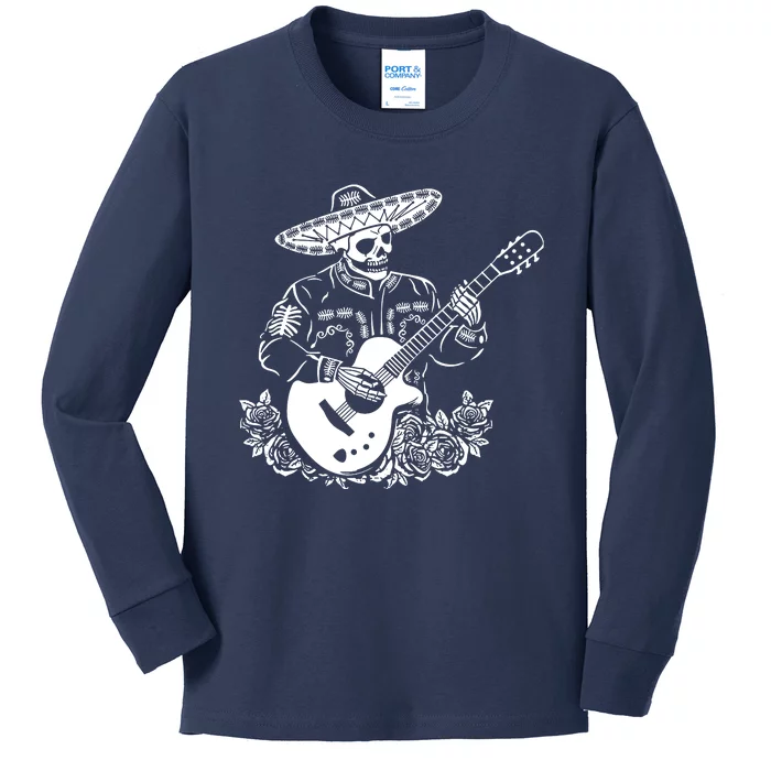 Mariachi Skeleton Guitar Racerback Kids Long Sleeve Shirt