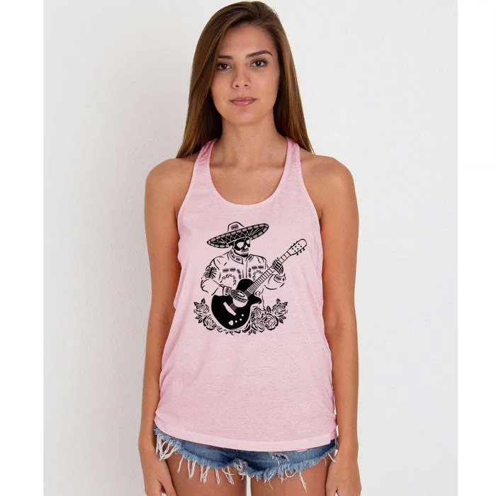 Mariachi Skeleton Guitar Racerback Women's Knotted Racerback Tank