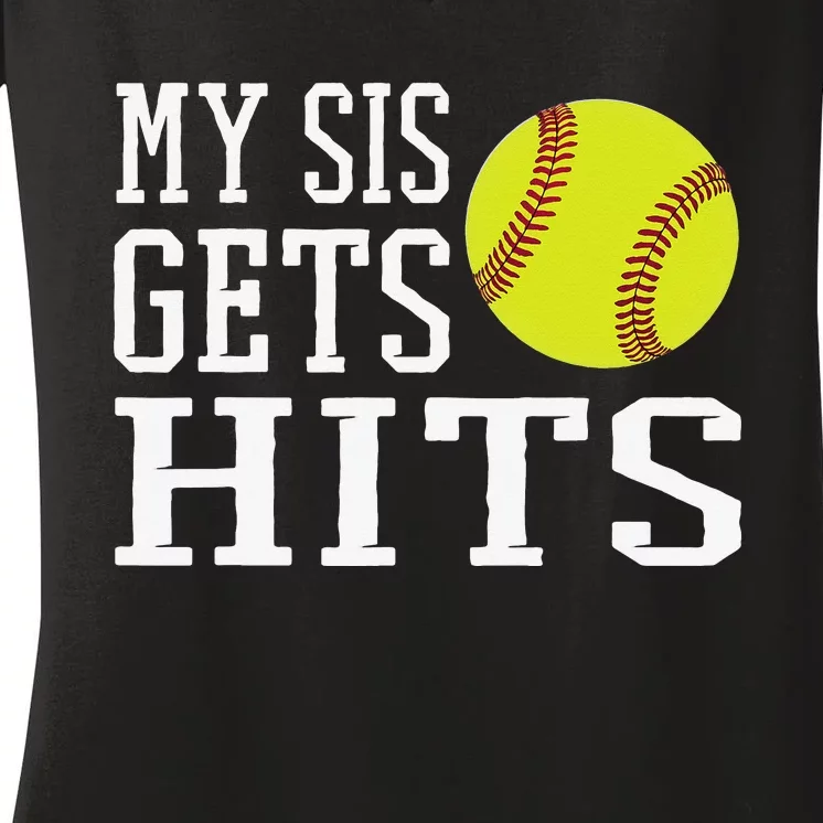 My Sis Gets Hits Softball Brother & Sister Softball Women's V-Neck T-Shirt