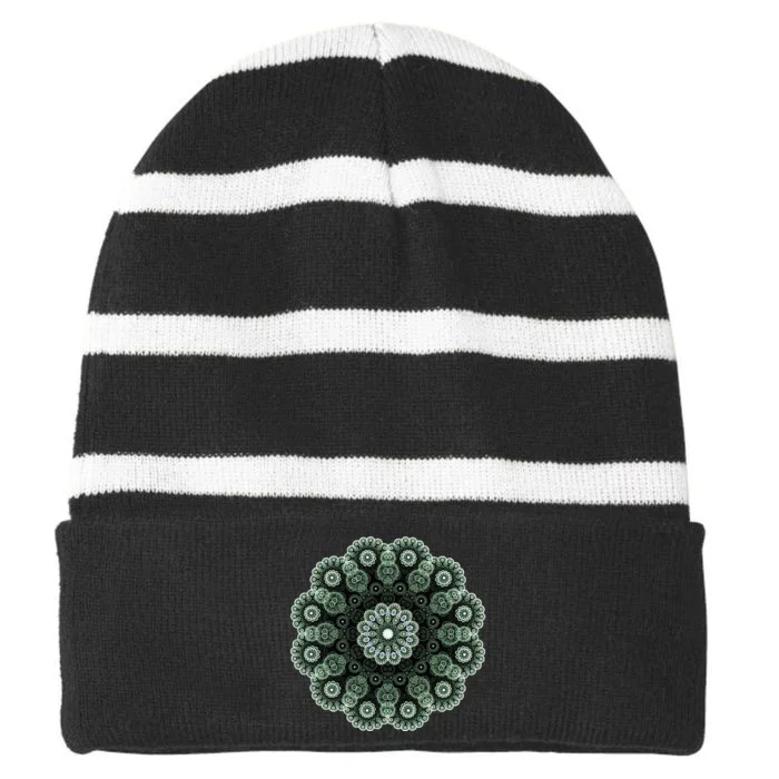 Mandala Sacred Geometry Prana Art Yoga Mantra Om Good Vibe Striped Beanie with Solid Band