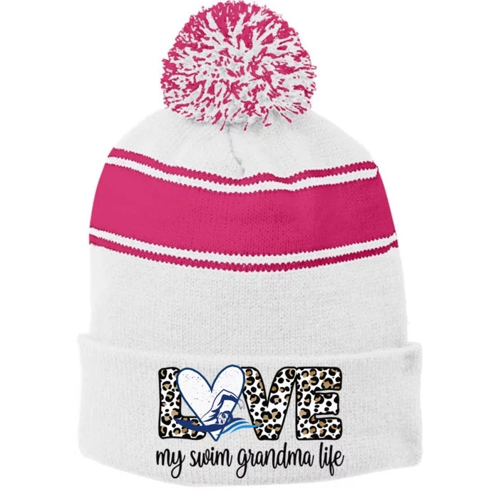 My Swim Grandma Life Proud Swimming Grandmother Stripe Pom Pom Beanie