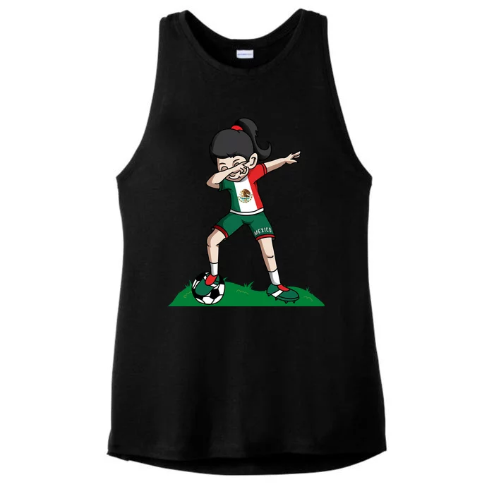 Mexico Soccer Girl Dabbing Ladies Tri-Blend Wicking Tank