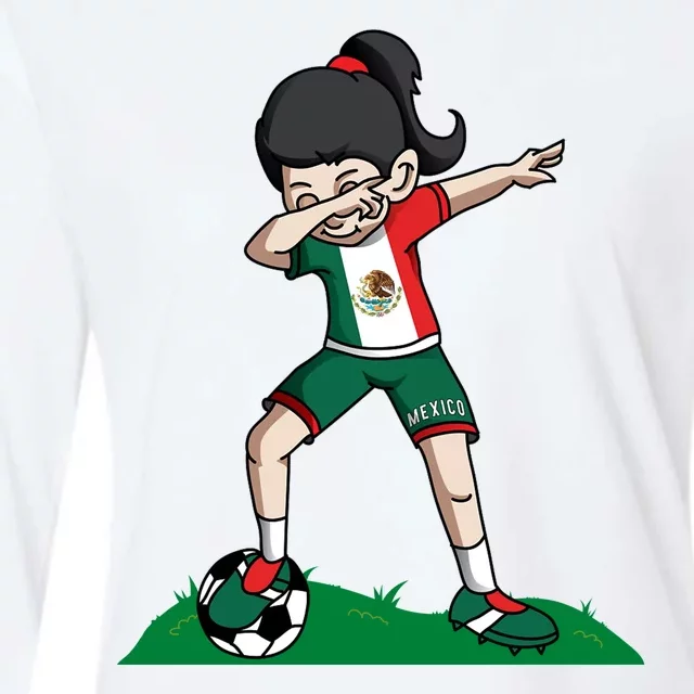 Mexico Soccer Girl Dabbing Womens Cotton Relaxed Long Sleeve T-Shirt