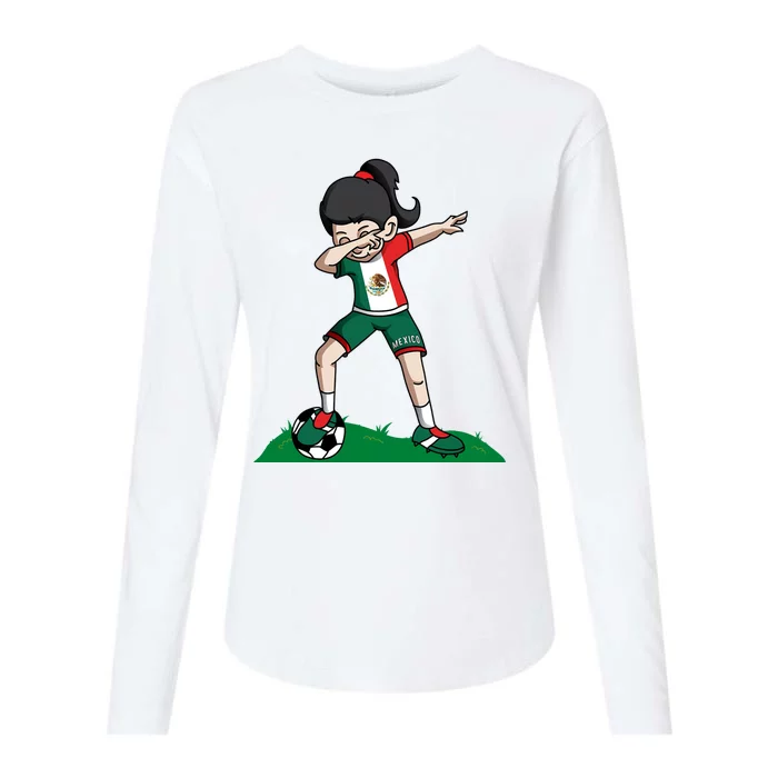 Mexico Soccer Girl Dabbing Womens Cotton Relaxed Long Sleeve T-Shirt