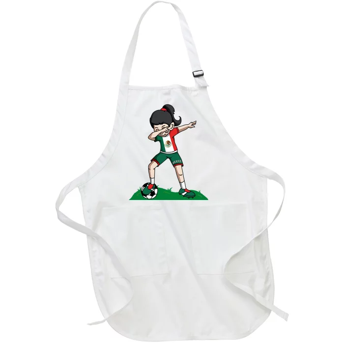 Mexico Soccer Girl Dabbing Full-Length Apron With Pocket