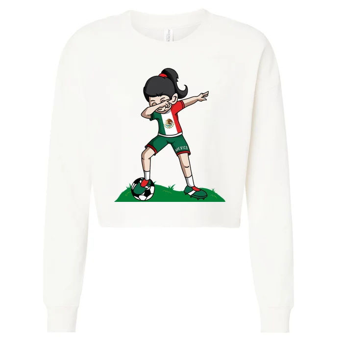 Mexico Soccer Girl Dabbing Cropped Pullover Crew