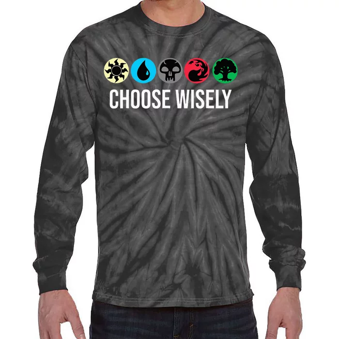 Mana Symbols Gathering Magic Choose Wisely Blue Red Green Tie-Dye Long Sleeve Shirt