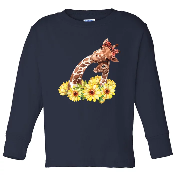 Mom Sunflower Gift Safari Africa Animal Giraffe Toddler Long Sleeve Shirt