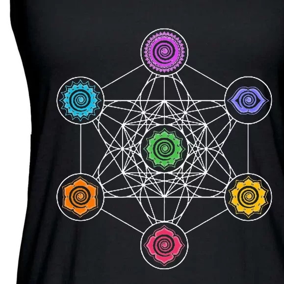 Metatronscube Sacred Geometry Chakra Yoga Symbol 4d Ladies Essential Flowy Tank