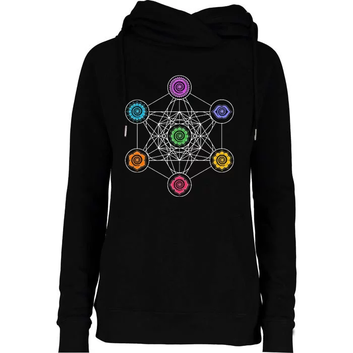 Metatronscube Sacred Geometry Chakra Yoga Symbol 4d Womens Funnel Neck Pullover Hood