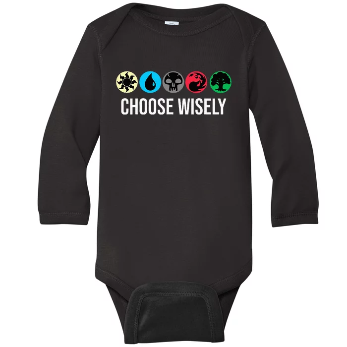 Mana Symbols Gathering Magic Choose Wisely Blue Red Green Baby Long Sleeve Bodysuit