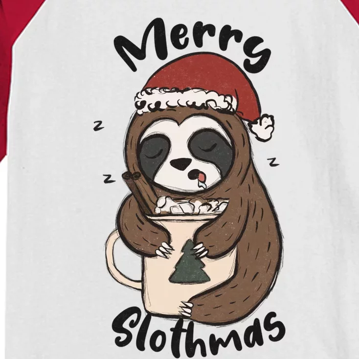 Merry Slothmas Great Gift Sloth Lover Funny Christmas Costume Gift Kids Colorblock Raglan Jersey