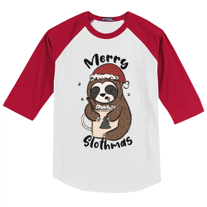 Merry Slothmas Great Gift Sloth Lover Funny Christmas Costume Gift Kids Colorblock Raglan Jersey