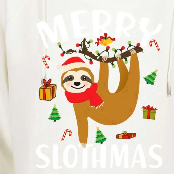 Merry Slothmas Great Gift Christmas Pajama For Sloth Lovers Gift Womens Funnel Neck Pullover Hood