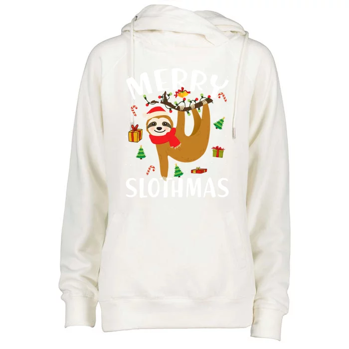 Merry Slothmas Great Gift Christmas Pajama For Sloth Lovers Gift Womens Funnel Neck Pullover Hood