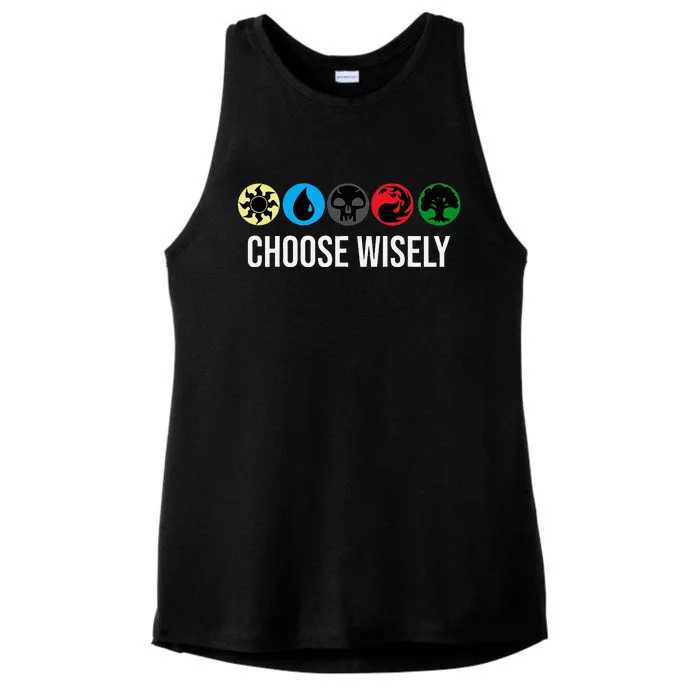 M.A.N.A Symbols Gathering Magic Choose Wisely Blue Red Green Ladies Tri-Blend Wicking Tank