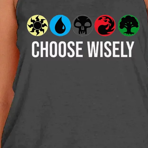 M.A.N.A Symbols Gathering Magic Choose Wisely Blue Red Green Women's Knotted Racerback Tank