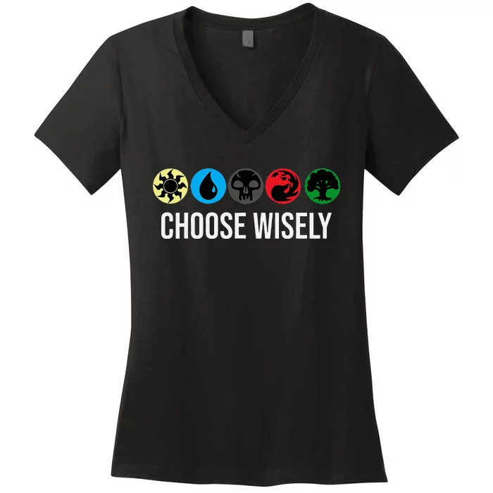 M.A.N.A Symbols Gathering Magic Choose Wisely Blue Red Green Women's V-Neck T-Shirt