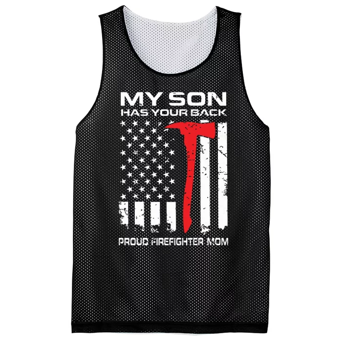 My Son Has Your Back Proud Firefighter Mom Mesh Reversible Basketball Jersey Tank