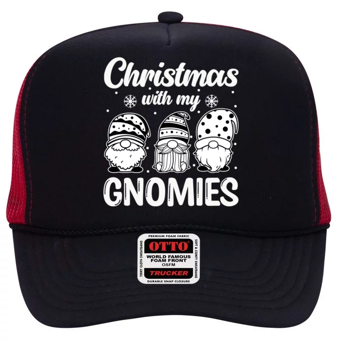 Merry Santa Hat Christmas With My Gnomies Gift High Crown Mesh Trucker Hat