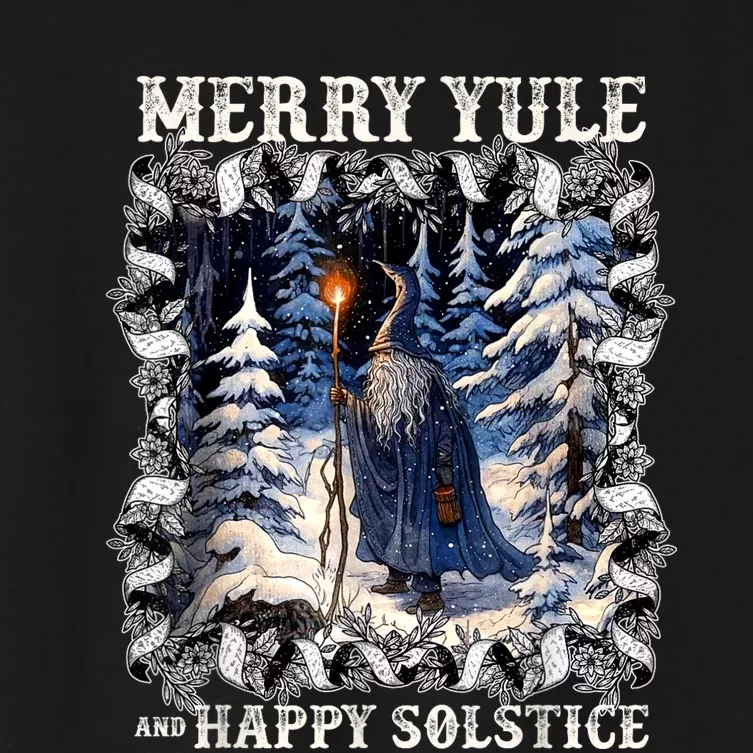 Merry Solstice Happy Yule Christmas Bird Nordic Xmas Graphic Women's Crop Top Tee