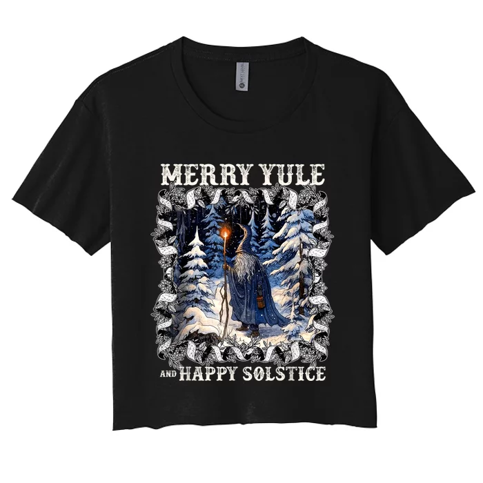 Merry Solstice Happy Yule Christmas Bird Nordic Xmas Graphic Women's Crop Top Tee